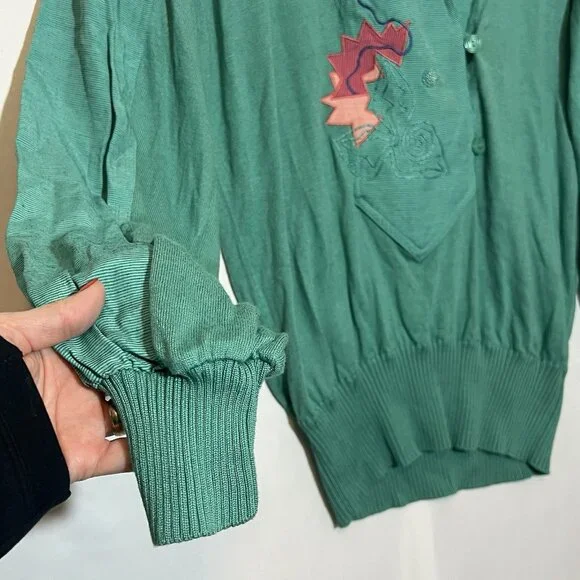 Vintage Marc D’alcy Sweater 80s Women’s Embroidery Embellished Size Small Green - Picture 10 of 12